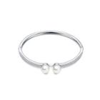 Fashion And Elegant Geometric Imitation Pearl Bangle With Cubic Zirconia Silver - One Size