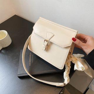 Faux Leather Ribbon Accent Flap Shoulder Bag