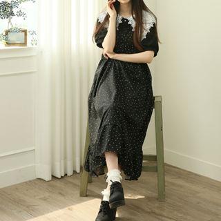 Lace-collar Dot Long Dress