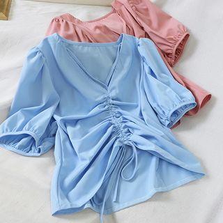 V-neck Drawstring Short-sleeve Blouse