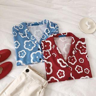 Picture Printed Single-breasted Short-sleeve Top
