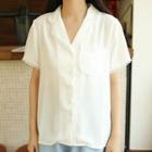 Lace Trim Short-sleeve Lapel Collar Chiffon Shirt