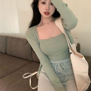 Tube Top / Cardigan / High Waist Pants