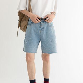 Splatter Print Wide Leg Denim Shorts