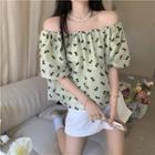 Short-sleeve Floral Blouse Floral - Green - One Size
