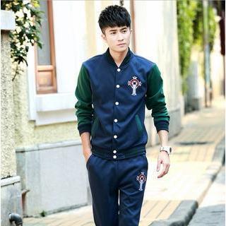 Set: Embroidered Snap-button Jacket + Sweatpants