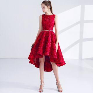 Floral Sleeveless A-line Dip-back Cocktail Dress