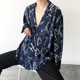 Double-breasted Two Button Print Blazer