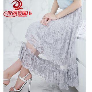 Mesh Panel Lace A-line Skirt