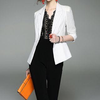 Pinstripe 3/4-sleeve Blazer