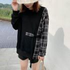 Plaid Panel Cinch-waist Sweatshirt Black - One Size