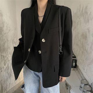 Plain Mock-two Piece Loose-fit Blazer