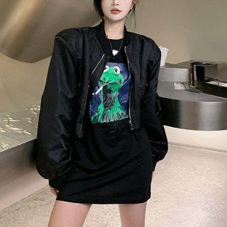 Short-sleeve Printed Long T-shirt / Loose-fit Bomber Jacket