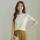 Button-back Short-sleeve Knit Top
