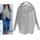 Batwing Sleeve Plain Hooded Pullover