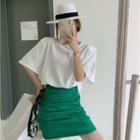 Elbow-sleeve Plain T-shirt / Mini Pencil Skirt