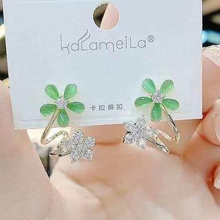Flower Faux Cat Eye Stone Rhinestone Alloy Earring