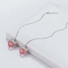 925 Sterling Silver Cat Bead Dangle Earring S925 Silver - Threader Earring - Pink - One Size