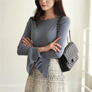 Slit-sleeve Slim-fit Knit Top
