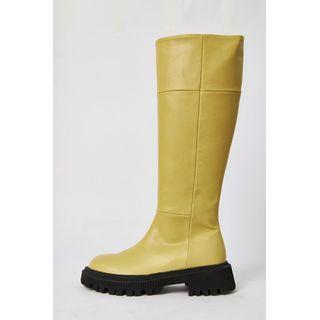 Lug-sole Seam-trim Tall Boots
