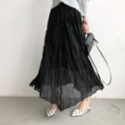 Band-waist Tiered Crinkled Long Skirt