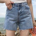 High-waist Side Slit Denim Shorts