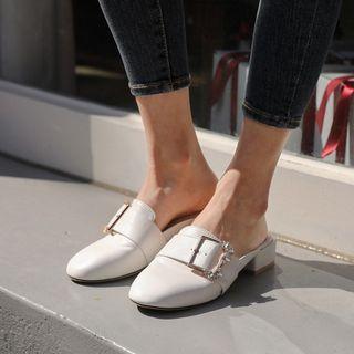 Rhinestone-trim Buckled Mule Loafers