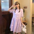 Elbow-sleeve Frog Button Midi A-line Dress