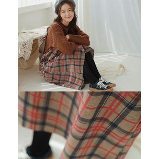 Plaid Corduroy Long Overall Dress