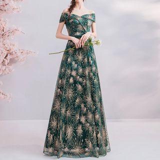 Off Shoulder Sequined A-line Evening Gown