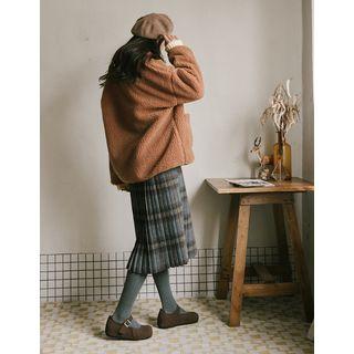 Accordion-pleat Plaid Skirt