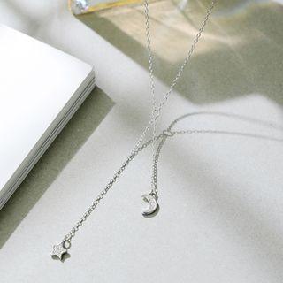 925 Sterling Silver Star & Crescent Dangle Y Necklace Silver - One Size