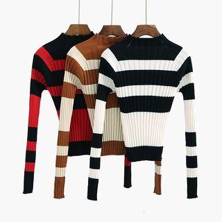 Mock-neck Color-block Ribbed Sweater