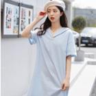 Short-sleeve Collared Midi Dress Blue - One Size