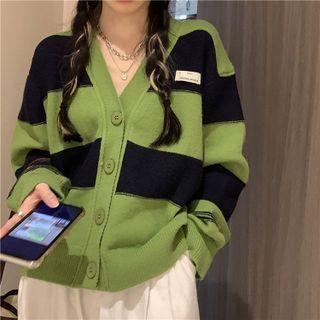 Striped Cardigan Stripes - Green & Black - One Size