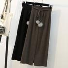 Ribbed Wide-leg Pants With Pom Pom Cord
