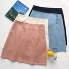 Buttoned Asymmetric High-waist Mini Skirt