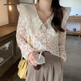 Long-sleeve Peter Pan Collar Floral Shirt