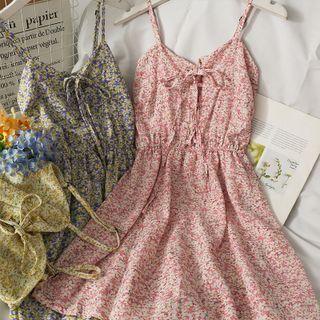 Floral Lace-up Mini Dress