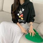 Frayed Mickey Mouse Cropped Hoodie