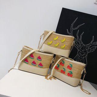 Fruit Embroidered Straw Crossbody Bag