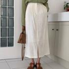 Slit-front Maxi Linen Blend Skirt