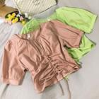 Puff-sleeve Drawstring Ruched Top