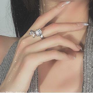 Rhinestone Open Ring Rhinestone - Silver - One Size