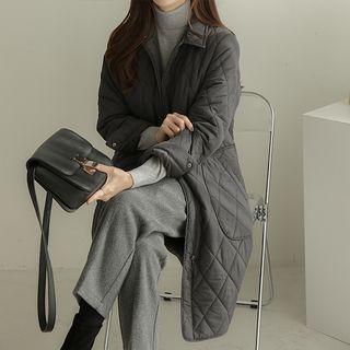 Collared Snap-button Quilted Coat