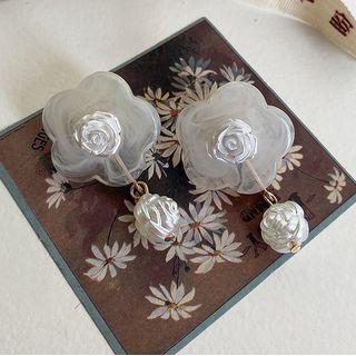 Flower Acetate Dangle Earring 1 Pair - Silver Needle - Milky White & Pearl White - One Size