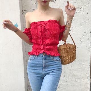 Off Shoulder Frill Trim Long-sleeve Top