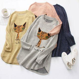 Cat Applique Long Sweater