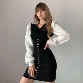 Long-sleeve Mock Two Piece Knit Sheath Dress