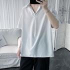 Plain V-neck Short Sleeve Oversized Shirt